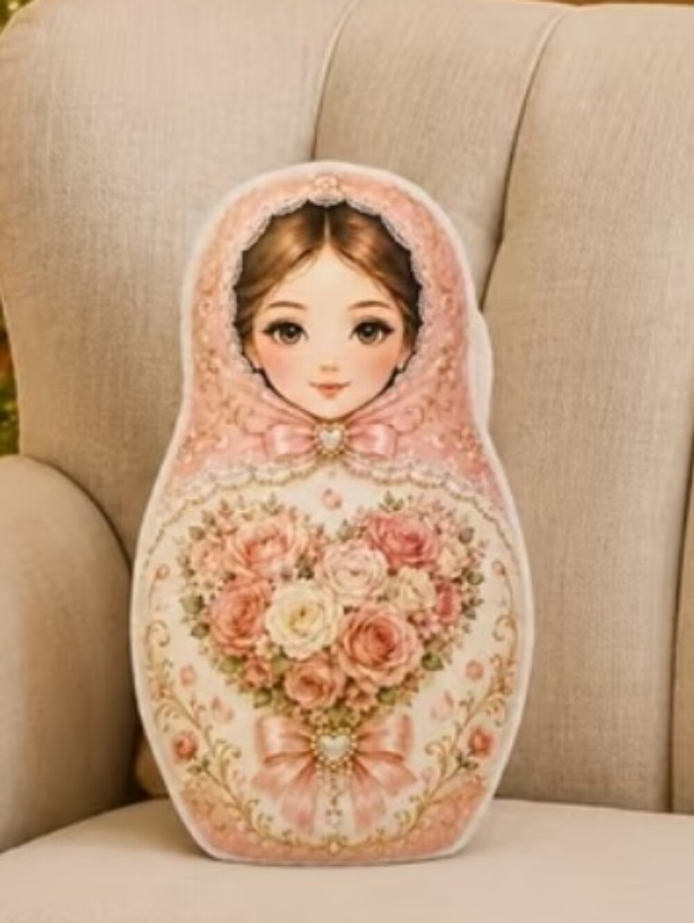 Pink Floral Matryoshka Decorative Throw Pillow - Home Holiday